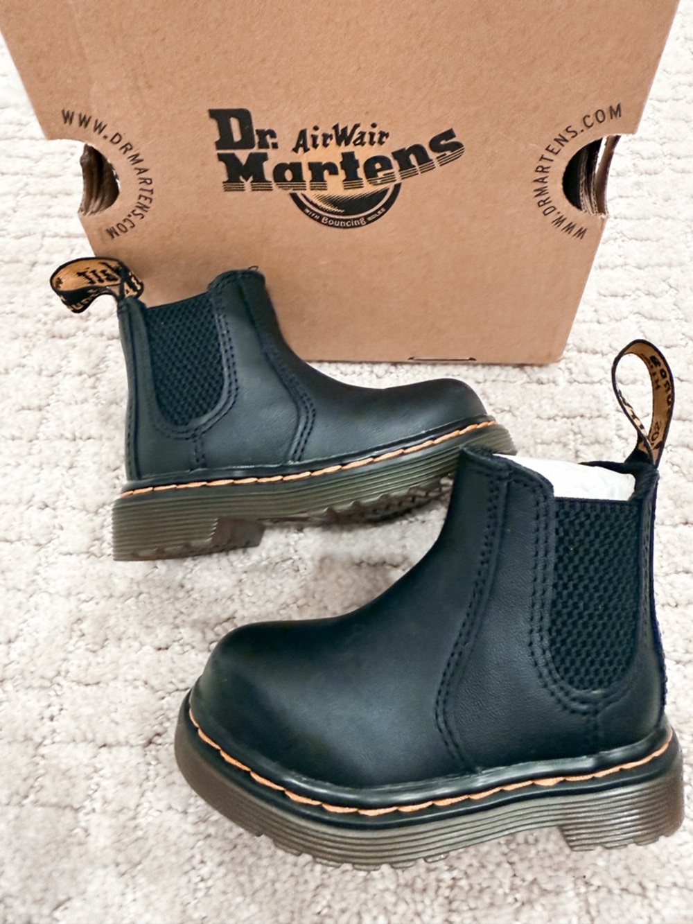 Dr. Martens Black Leather Chelsea Boots with Yellow Stitching